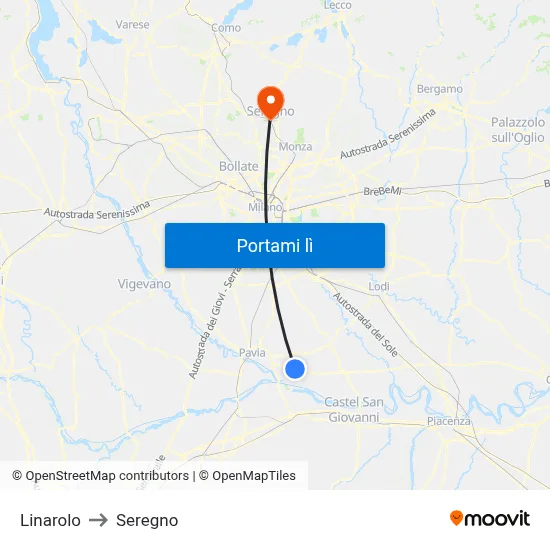 Linarolo to Seregno map