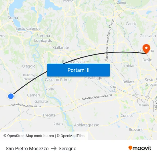 San Pietro Mosezzo to Seregno map