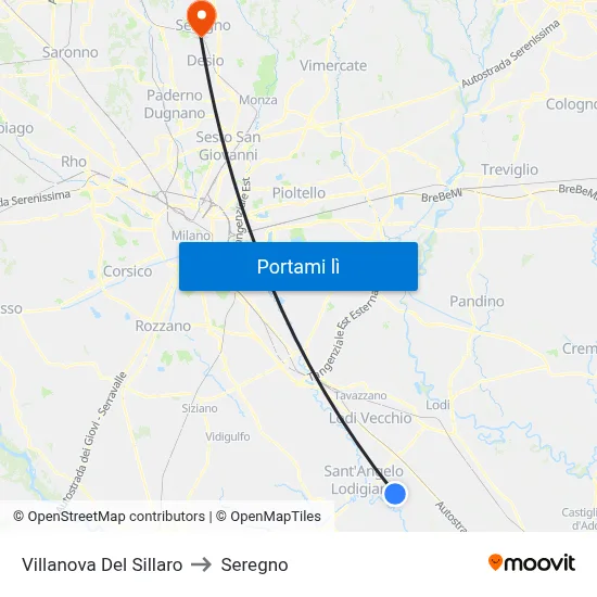 Villanova Del Sillaro to Seregno map