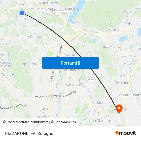 BIZZARONE to Seregno map