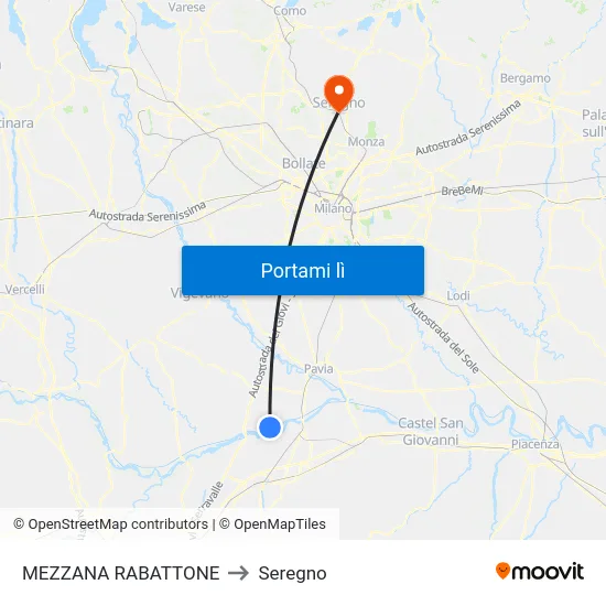 MEZZANA RABATTONE to Seregno map