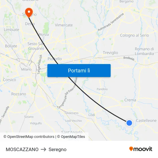 MOSCAZZANO to Seregno map