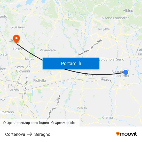 Cortenova to Seregno map