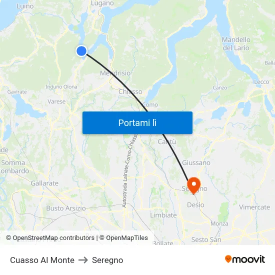 Cuasso Al Monte to Seregno map