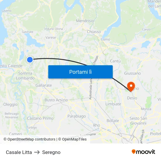 Casale Litta to Seregno map