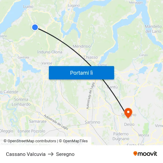 Cassano Valcuvia to Seregno map