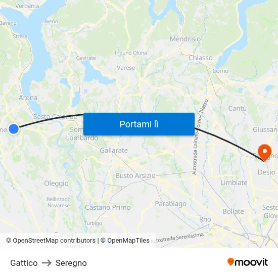 Gattico to Seregno map
