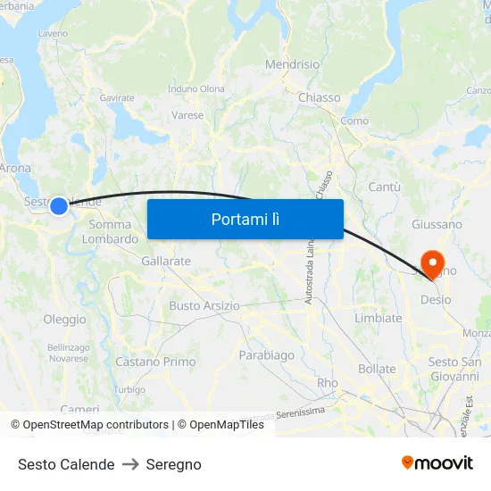 Sesto Calende to Seregno map
