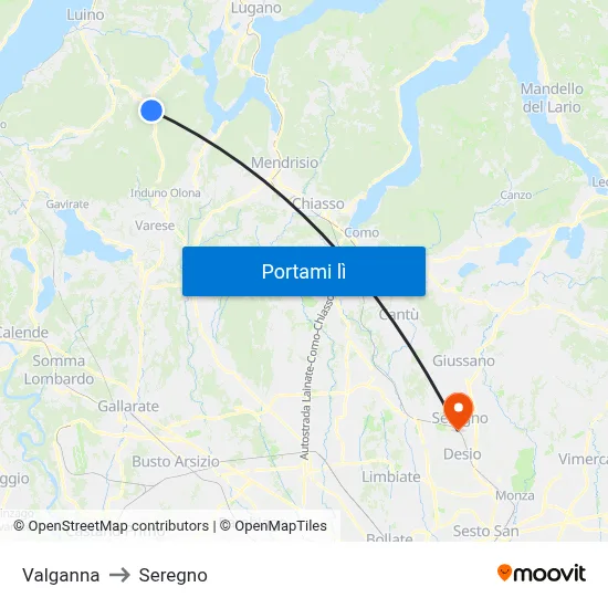 Valganna to Seregno map