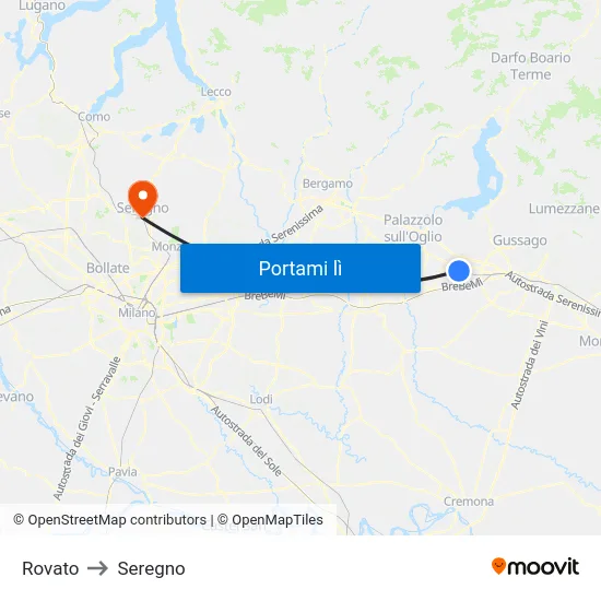 Rovato to Seregno map