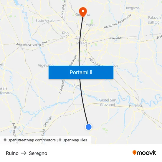 Ruino to Seregno map