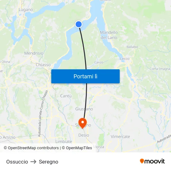 Ossuccio to Seregno map