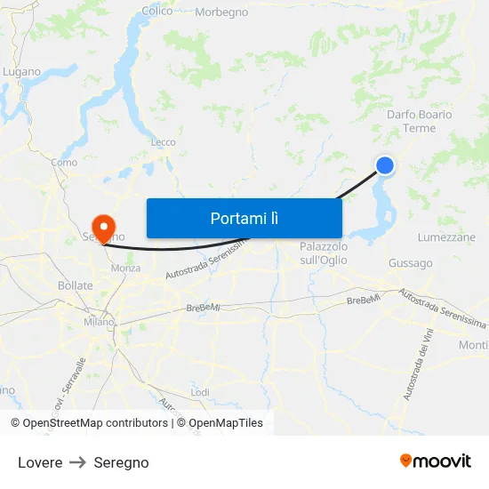 Lovere to Seregno map