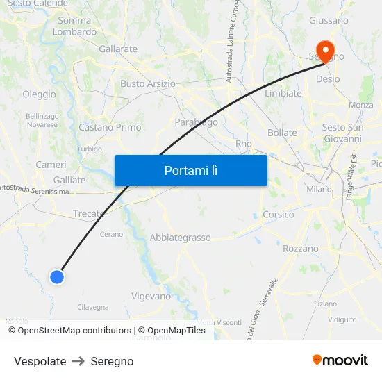 Vespolate to Seregno map