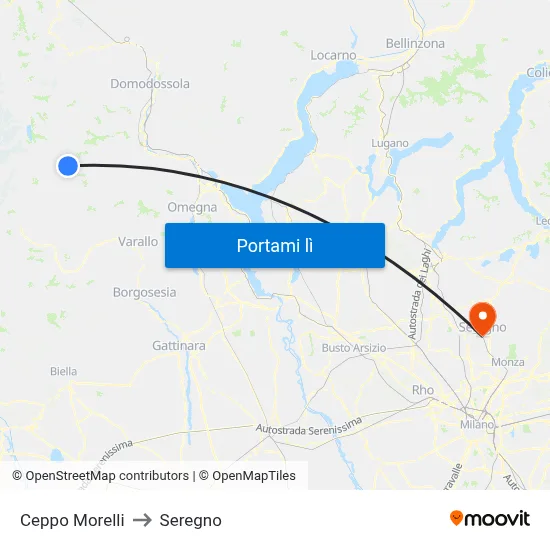 Ceppo Morelli to Seregno map