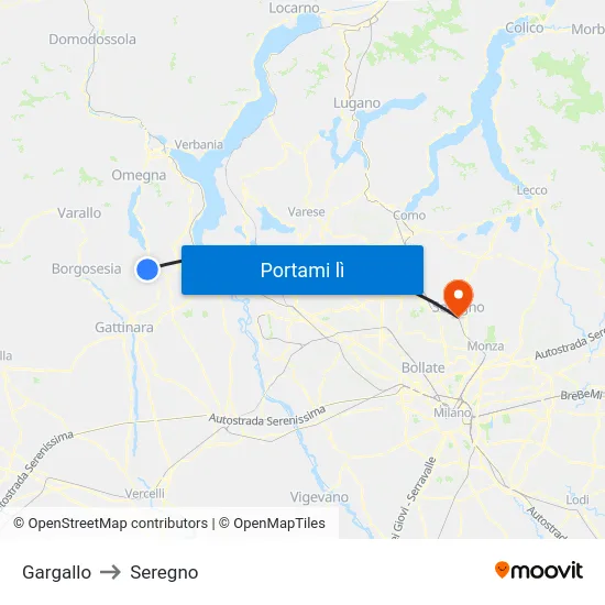 Gargallo to Seregno map