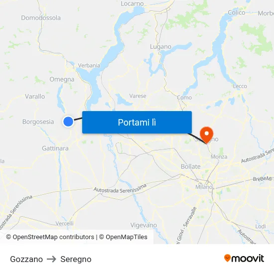 Gozzano to Seregno map