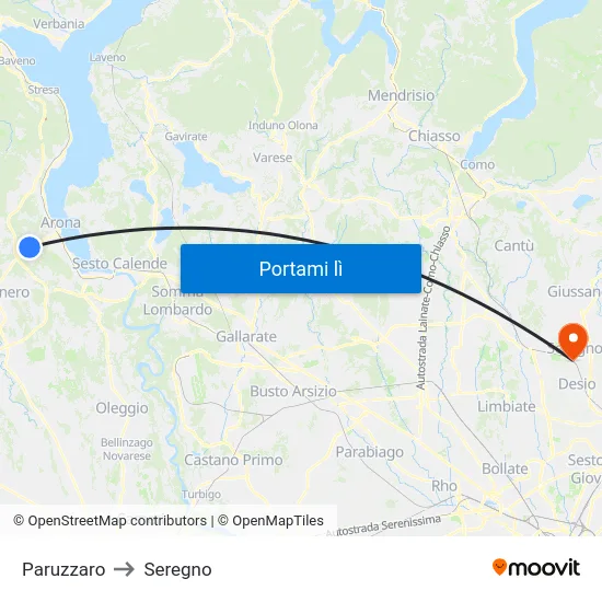 Paruzzaro to Seregno map