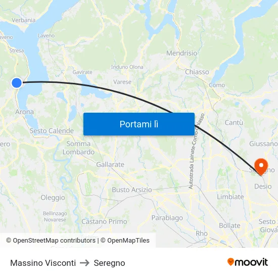 Massino Visconti to Seregno map