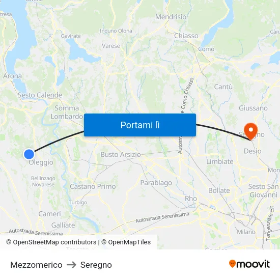 Mezzomerico to Seregno map