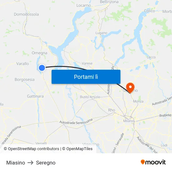 Miasino to Seregno map