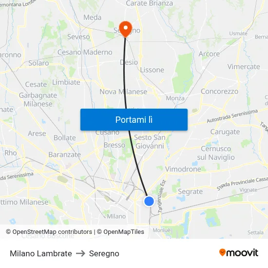 Milano Lambrate to Seregno map