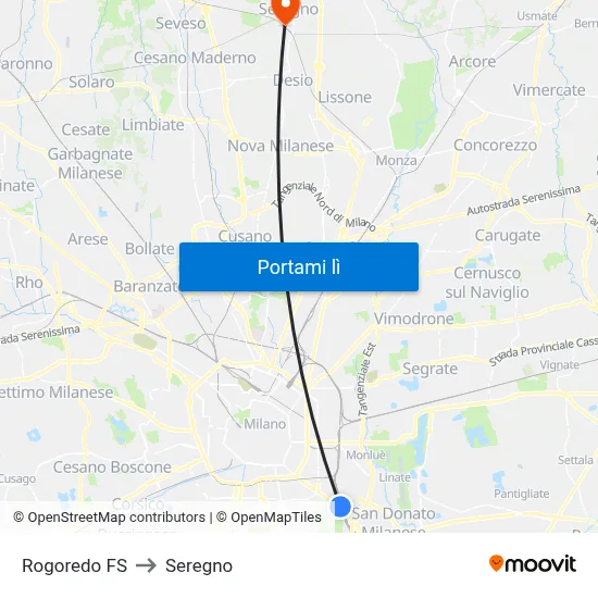 Rogoredo FS to Seregno map