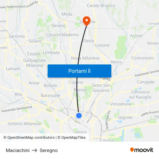 Maciachini to Seregno map