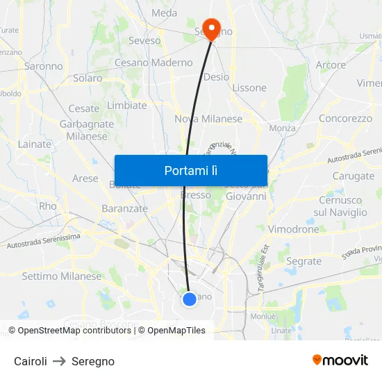 Cairoli to Seregno map