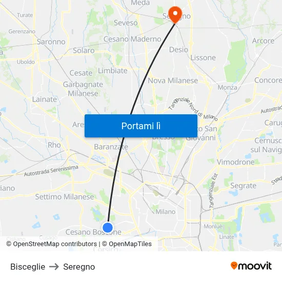 Bisceglie to Seregno map