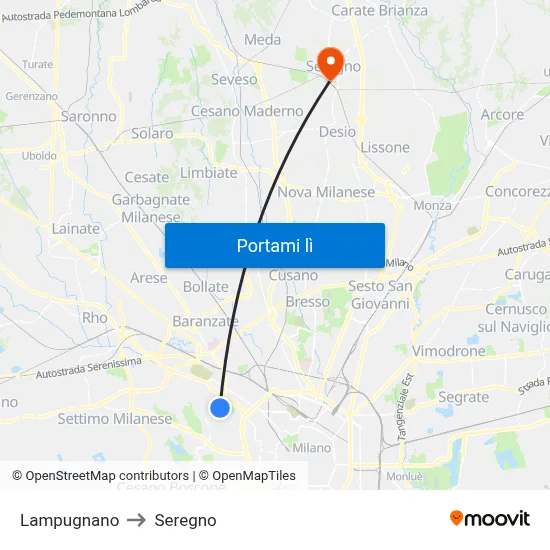 Lampugnano to Seregno map