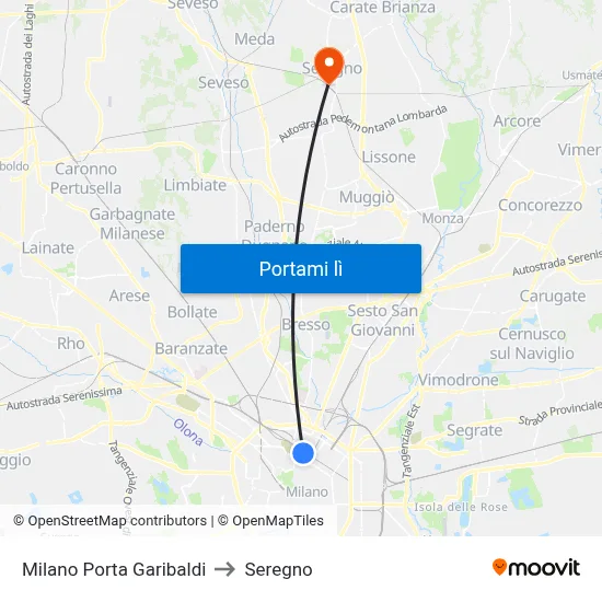 Milano Porta Garibaldi to Seregno map
