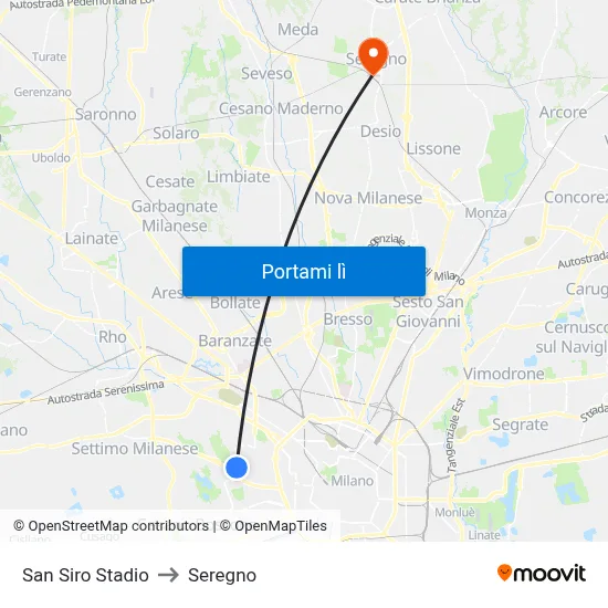 San Siro Stadio to Seregno map