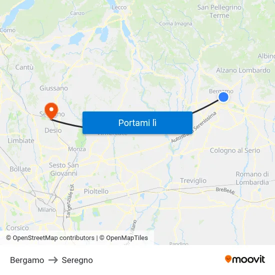 Bergamo to Seregno map