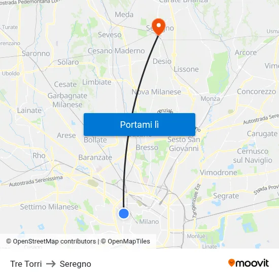 Tre Torri to Seregno map