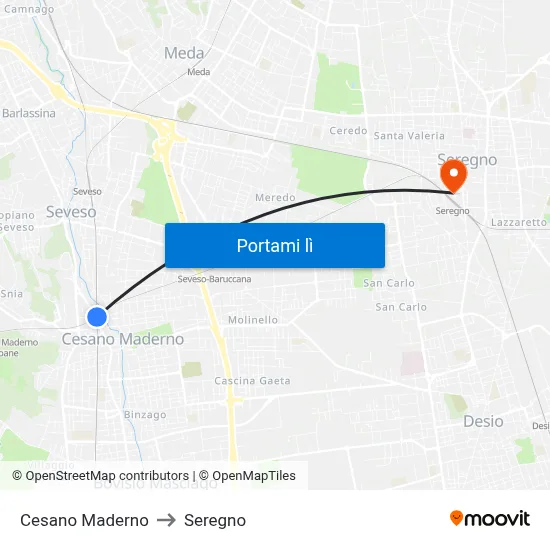 Cesano Maderno to Seregno map