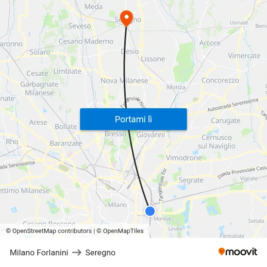Milano Forlanini to Seregno map