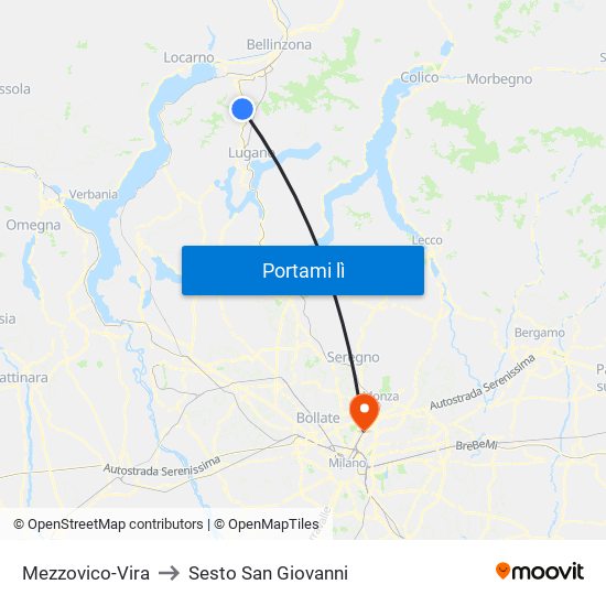 Mezzovico-Vira to Sesto San Giovanni map