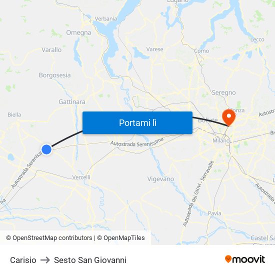 Carisio to Sesto San Giovanni map