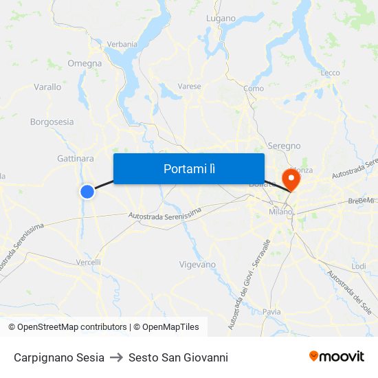 Carpignano Sesia to Sesto San Giovanni map