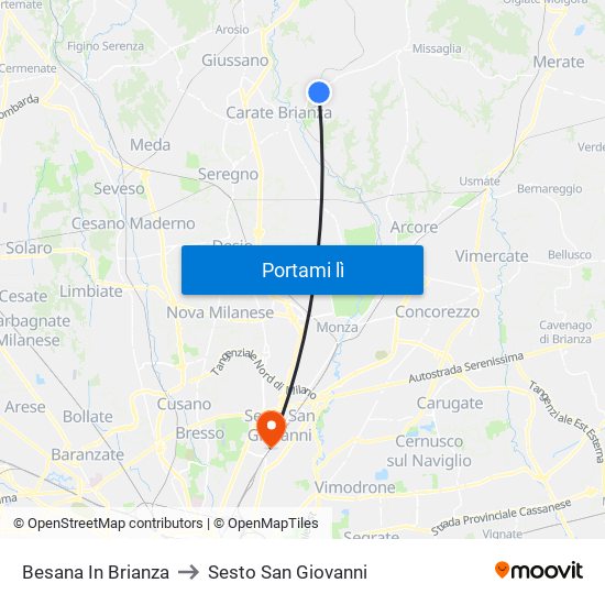 Besana In Brianza to Sesto San Giovanni map