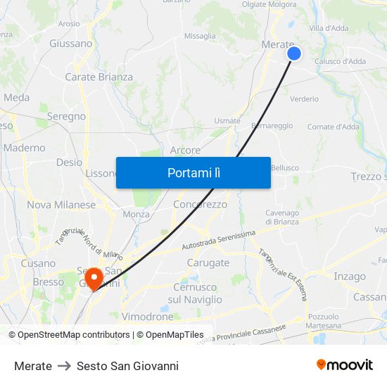 Merate to Sesto San Giovanni map