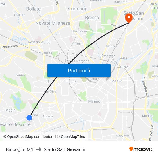 Bisceglie M1 to Sesto San Giovanni map
