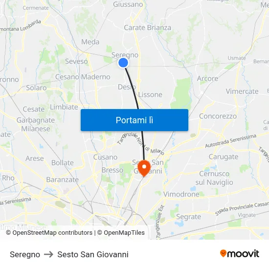 Seregno to Sesto San Giovanni map