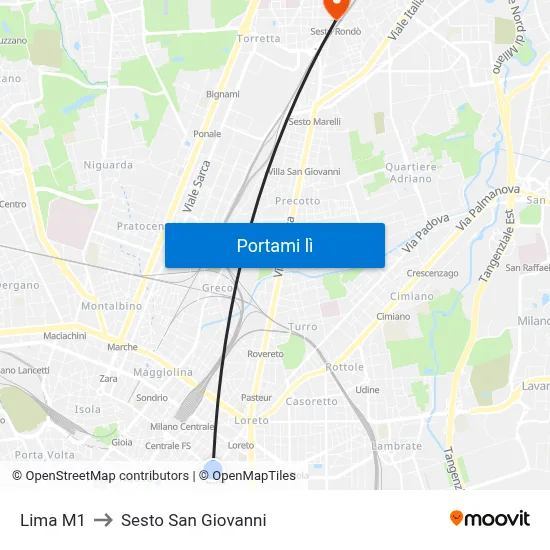 Lima M1 to Sesto San Giovanni map