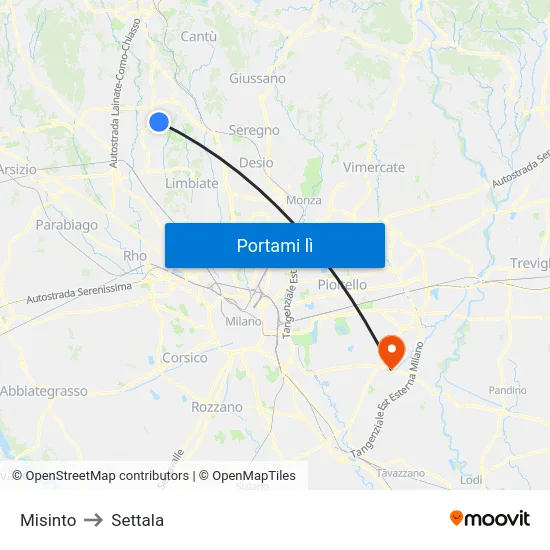 Misinto to Settala map