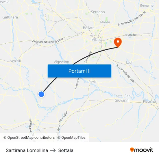Sartirana Lomellina to Settala map