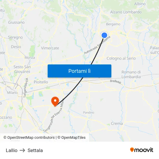 Lallio to Settala map