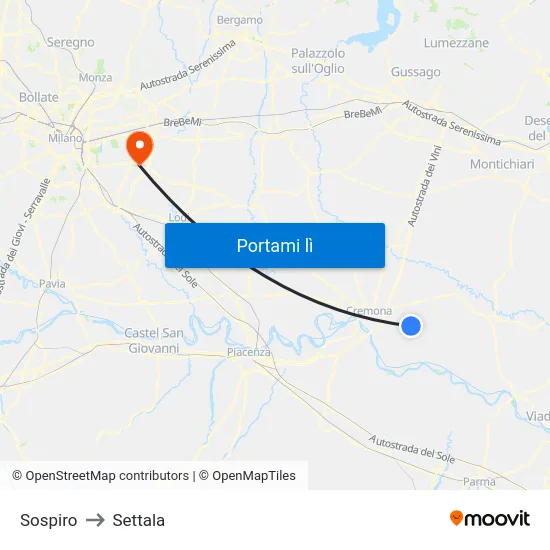 Sospiro to Settala map