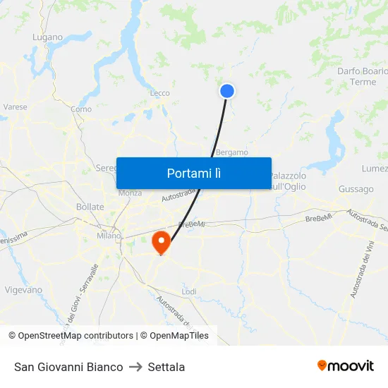San Giovanni Bianco to Settala map